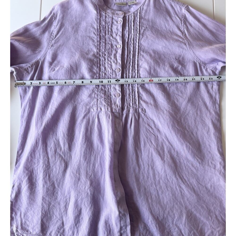LL Bean Purple Linen Tunic Top Collarless Button Front Pintuck Pleats XL - Picture 11 of 15